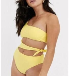 Abercrombie Fitch Yellow Cut Out One Piece Swimsuit Womens Size L
